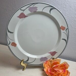 Vintage 80s Dansk Belles Fleurs Gray Large Plate Pink Purple Floral 13.25 inches